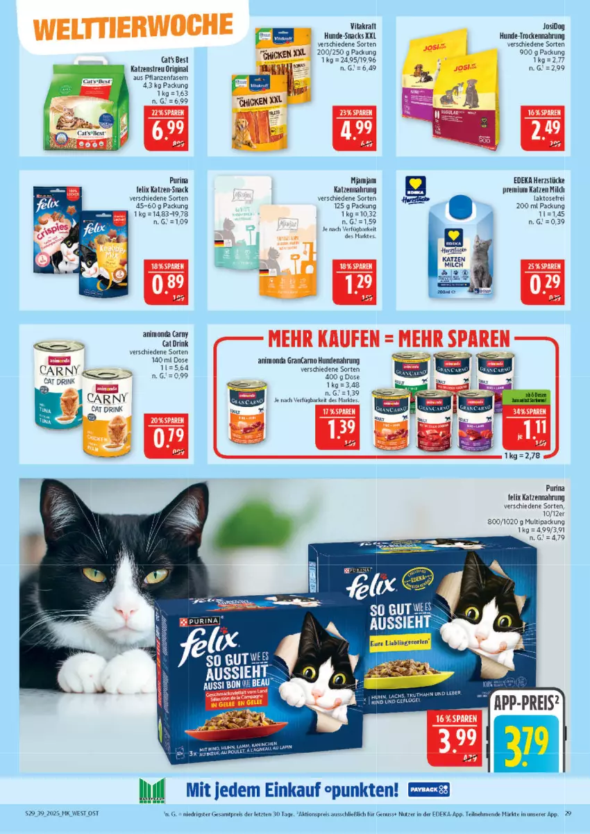 Aktueller Prospekt Marktkauf - Prospekt - von 21.09 bis 27.09.2025 - strona 29 - produkty: aktionspreis, deka, drink, eis, felix, gin, hundenahrung, katzennahrung, Katzenstreu, kraft, milch, nuss, pflanze, pflanzen, purina, reis, snack, snacks, Ti, Trockennahrung, truthahn, vita, vitakraft, ZTE