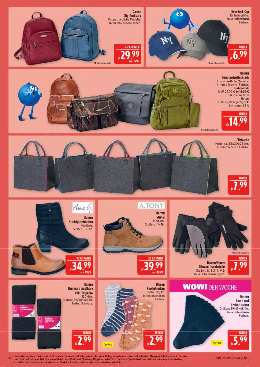 Aktueller Prospekt Marktkauf - Prospekt - von 21.09 bis 27.09.2025 - strona 40 - produkty: Cap, dell, eis, elle, Freizeitsocken, gin, handschuhe, Handtasche, hose, Kuschelsocken, leggings, Mode, reis, rucksack, rum, sac, schuhe, socken, Spiele, Sport, Stiefeletten, Strumpfhose, Tasche, Thermostrumpfhose, Ti, Yo
