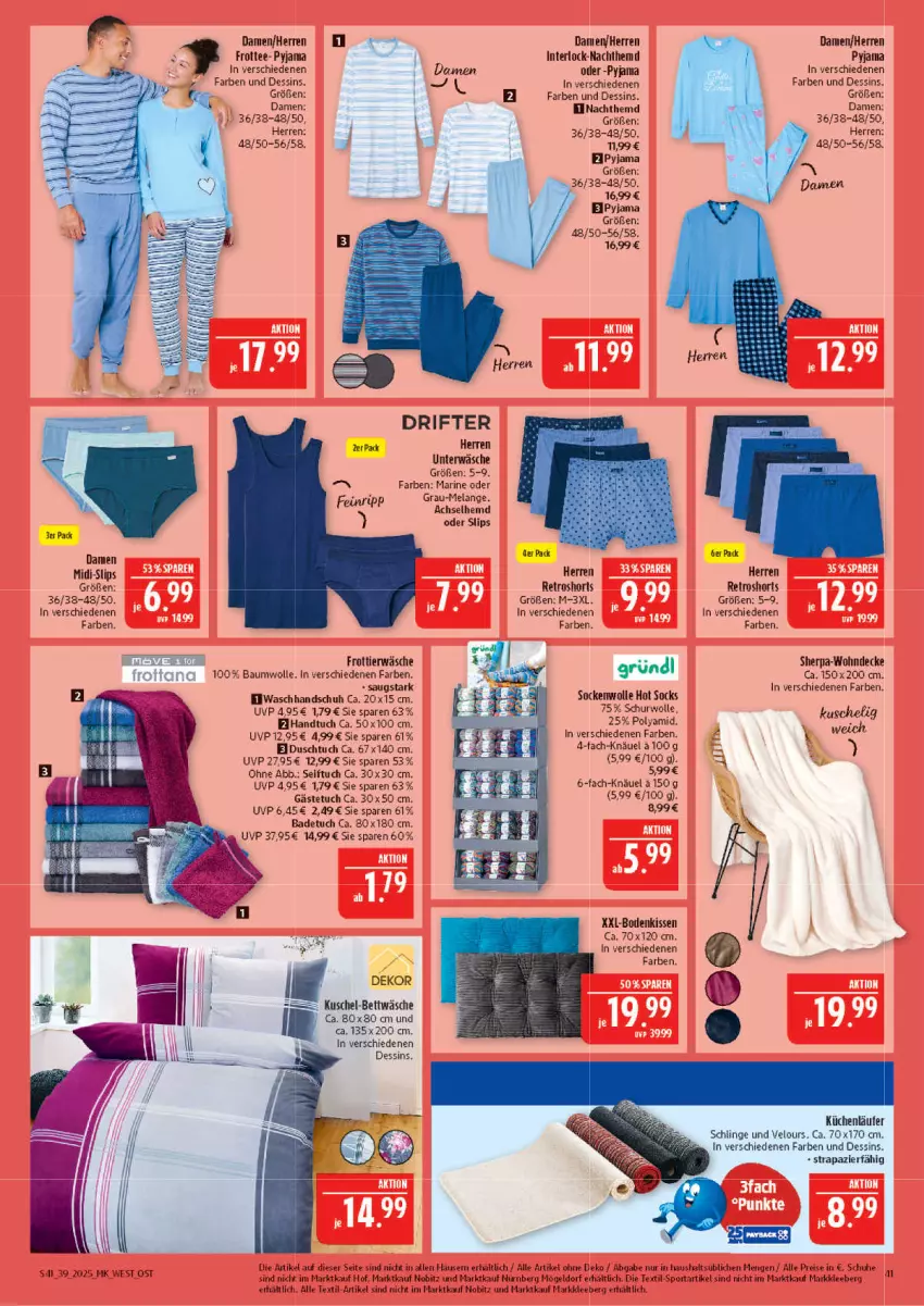 Aktueller Prospekt Marktkauf - Prospekt - von 21.09 bis 27.09.2025 - strona 41 - produkty: achselhemd, Bad, badetuch, Bau, baumwolle, bett, bettwäsche, decke, duschtuch, eis, Elan, gästetuch, handtuch, hemd, kissen, küche, Küchen, Läufer, Nachthemd, Nike, Pyjama, reis, retroshorts, schuhe, shorts, slip, slips, socken, Sport, tee, Ti, tuc, Unterwäsche, waschhandschuh, wolle