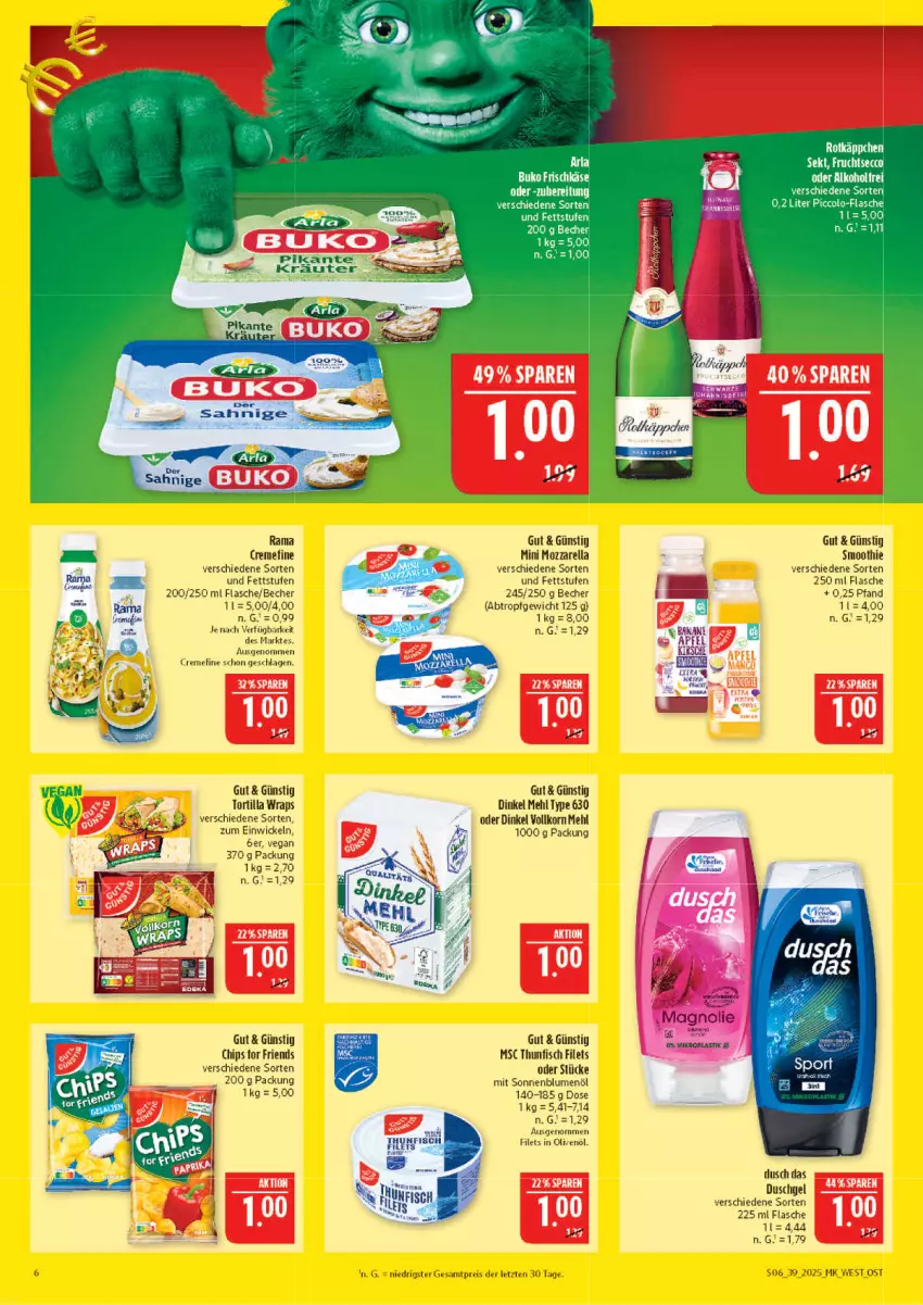 Aktueller Prospekt Marktkauf - Prospekt - von 21.09 bis 27.09.2025 - strona 6 - produkty: Becher, blume, blumen, blumenöl, Buko, chips, creme, duschgel, eis, elle, filet, filets, fisch, flasche, in olivenöl, korn, kräuter, mehl, mozzarella, olive, oliven, olivenöl, rama, reis, rel, smoothie, sonnenblume, sonnenblumen, sonnenblumenöl, thunfisch, thunfisch filets, Ti, tortilla, WICK, wrap, wraps, ZTE