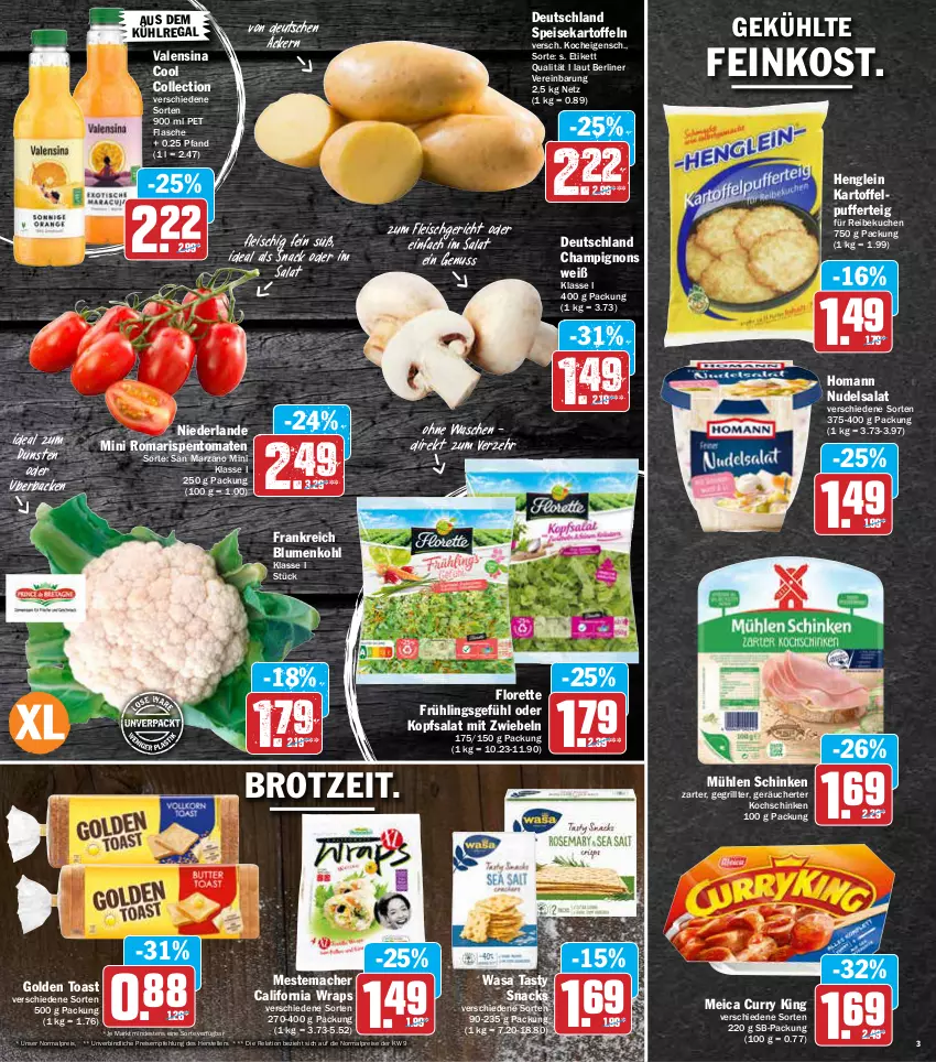 Aktueller Prospekt Aez - Prospekte - von 14.03 bis 19.03.2022 - strona 3 - produkty: aus dem kühlregal, berliner, blume, blumen, blumenkohl, brot, champignon, champignons, curry, eis, elle, feinkost, flasche, fleisch, florette, golden toast, grill, henglein, homann, kartoffel, kartoffeln, kartoffelpuffer, kochschinken, kopfsalat, kuchen, kühlregal, mac, meica, mestemacher, mit zwiebeln, mühlen schinken, nudel, nudelsalat, nuss, regal, reis, rel, rispentomaten, salat, schinken, snack, snacks, speisekartoffeln, teller, Ti, toast, tomate, tomaten, valensina, wasa, wrap, wraps, zwiebel, zwiebeln