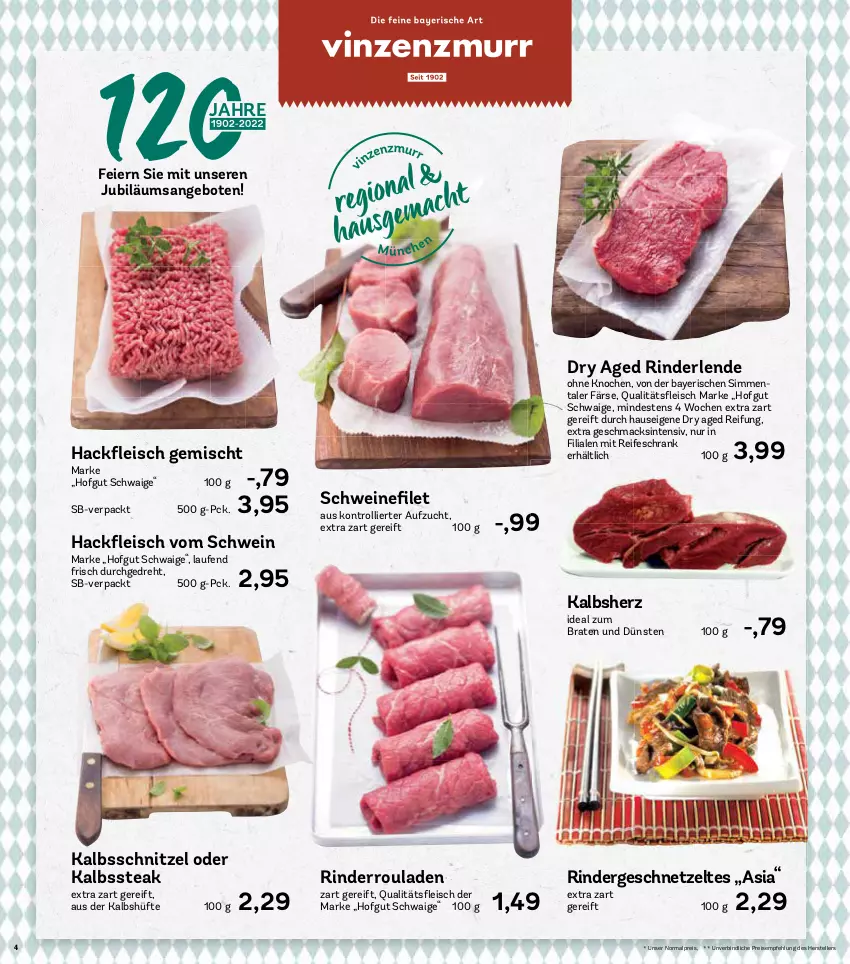 Aktueller Prospekt Aez - Prospekte - von 14.03 bis 19.03.2022 - strona 4 - produkty: angebot, angebote, braten, eier, eis, elle, geschnetzeltes, hofgut, ideal zum braten, Jubiläums, jubiläumsangebot, kalbsschnitzel, Laufen, mac, reis, rind, rinder, Rindergeschnetzeltes, Rinderroulade, rinderrouladen, rouladen, schnitzel, Schrank, schwein, schweine, sim, steak, teller, trolli, wein, weine, Zelt