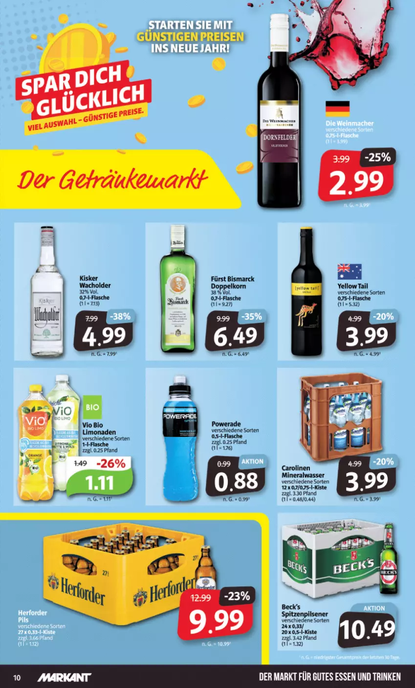 Aktueller Prospekt Markant - Prospekte - von 09.01 bis 14.01.2023 - strona 10 - produkty: Alwa, bio, bismarck, eis, flasche, getränk, getränke, gutes essen, mineralwasser, pils, pilsener, reis, Ti, wasser, yellow tail