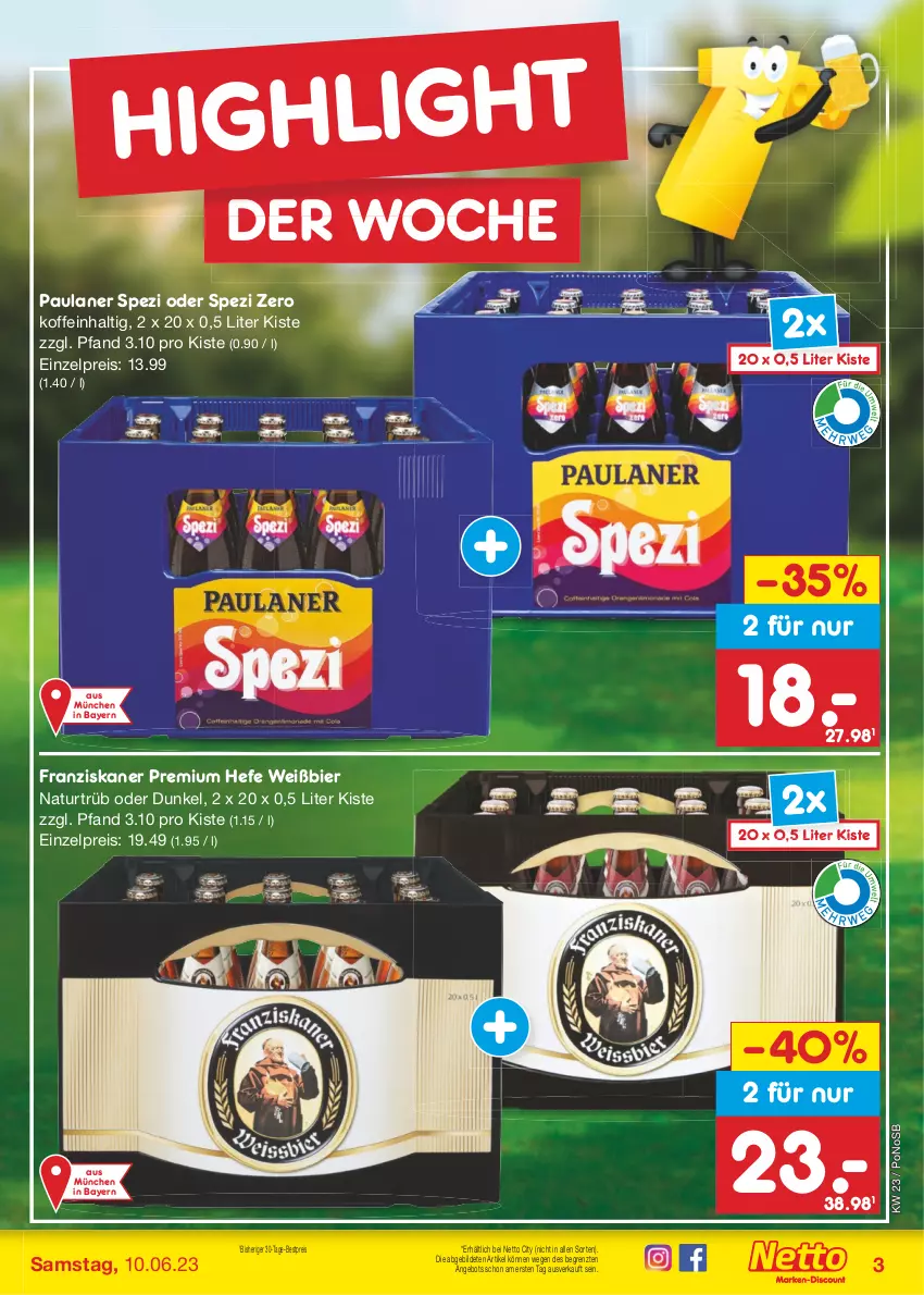 Aktueller Prospekt Netto Marken-Discount - Filial-Angebote - von 05.06 bis 10.06.2023 - strona 3 - produkty: angebot, bestpreis, bier, eis, franziskaner, Hefe, natur, Paula, paulaner, reis, Spezi, Ti, ZTE