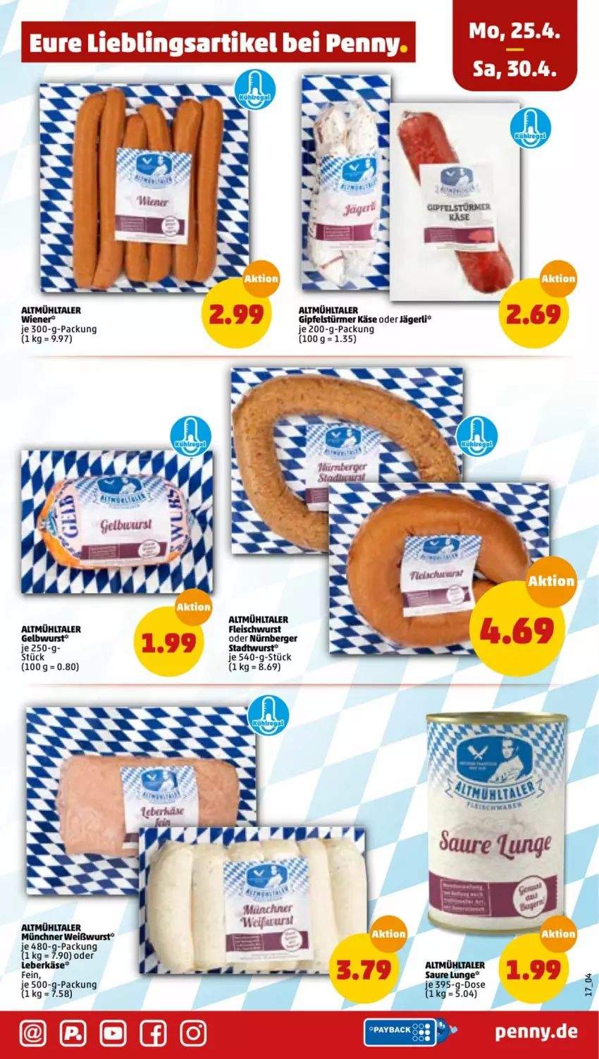 Aktueller Prospekt Penny - Prospekte - von 25.04 bis 30.04.2022 - strona 19 - produkty: Berger, eis, fleisch, fleischwurst, Käse, leberkäs, leberkäse, nürnberger, Weißwurst, wiener, wurst