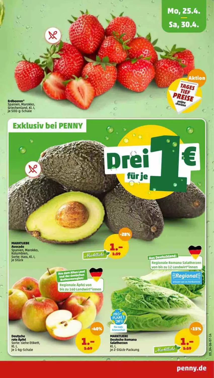 Aktueller Prospekt Penny - Prospekte - von 25.04 bis 30.04.2022 - strona 3 - produkty: beere, beeren, erdbeere, erdbeeren, salat, salatherzen, Schal, Schale, Ti