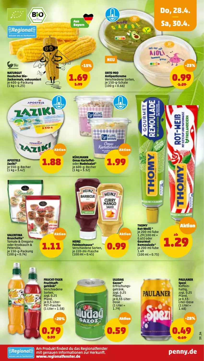 Aktueller Prospekt Penny - Prospekte - von 25.04 bis 30.04.2022 - strona 39 - produkty: Becher, feinkost, fenster, flasche, frucht, fruchtsaft, getränk, heinz, kartoffel, knoblauch, nudel, nudelsalat, Paula, paulaner, pet-flasche, petersilie, remoulade, saft, salat, sauce, Schal, Schale, thomy, Ti, tomate, zaziki