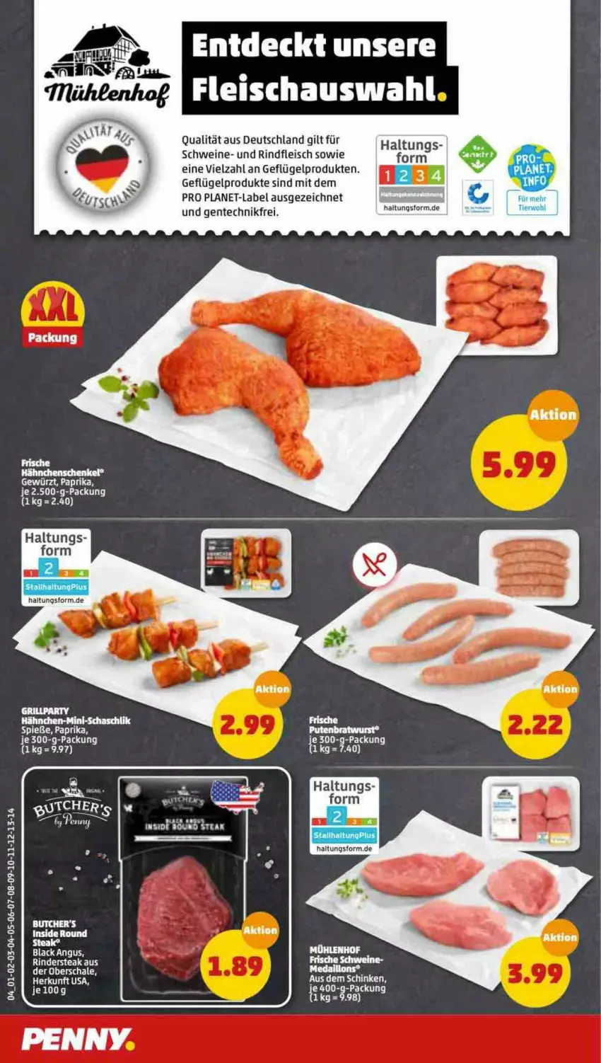 Aktueller Prospekt Penny - Prospekte - von 25.04 bis 30.04.2022 - strona 4 - produkty: eis, ente, fleisch, Geflügel, geflügelprodukte sind mit dem, hähnchenschenkel, henkel, lack, paprika, rind, rinder, Rindersteak, rindfleisch, Schal, Schale, schenkel, schwein, schweine, steak, Ti, wein, weine