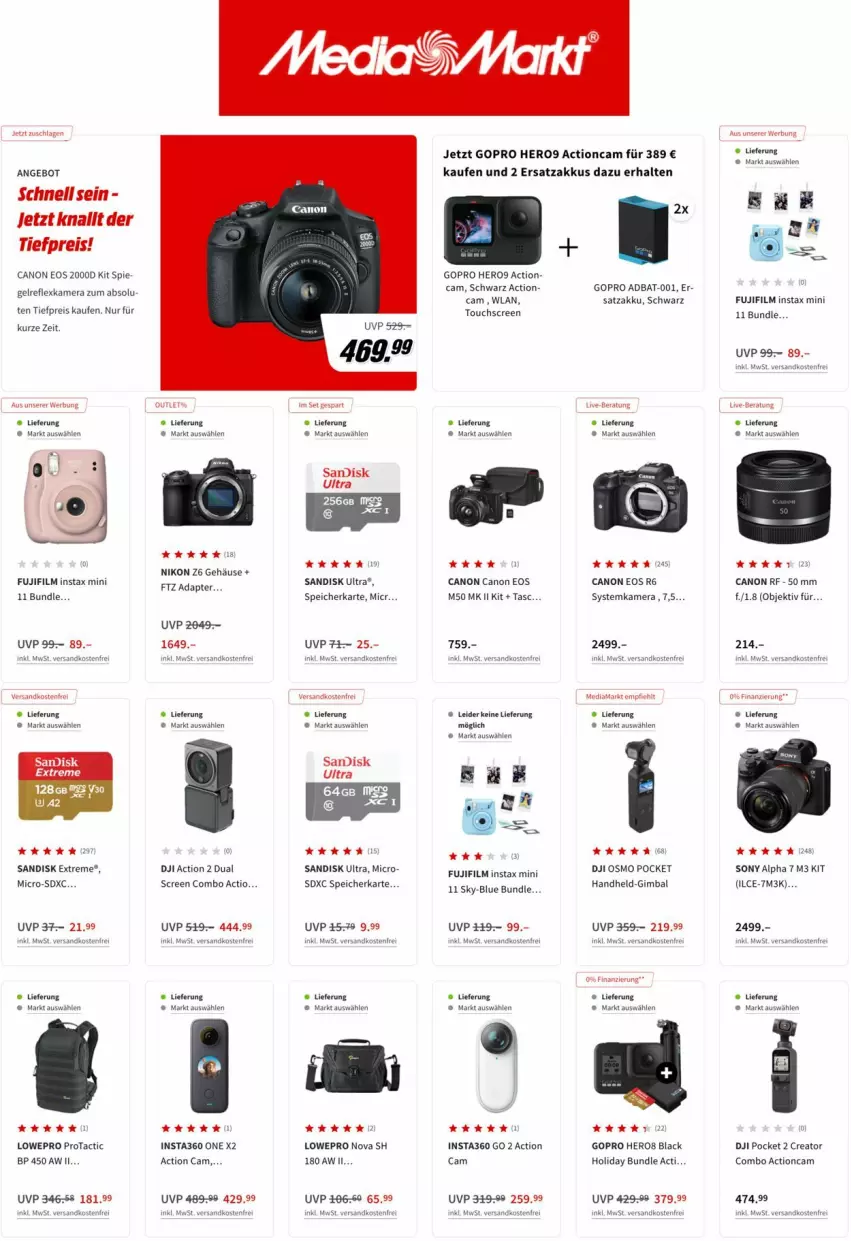 Aktueller Prospekt Media Markt - Prospekte - von 20.04 bis 27.04.2022 - strona 1 - produkty: actioncam, adapter, akku, angebot, canon, DJI, eis, GoPro, hero, kamera, lack, ndk, nikon, reis, sandisk, sony, speicherkarte, systemkamera, Ti, tiefpreis, touchscreen