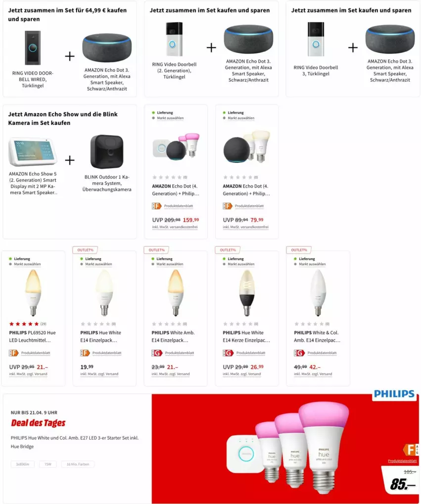 Aktueller Prospekt Media Markt - Prospekte - von 20.04 bis 27.04.2022 - strona 6 - produkty: alexa, deo, kamera, kerze, leuchtmittel, ndk, Philips, ring, Ti, uhr, versandkostenfrei