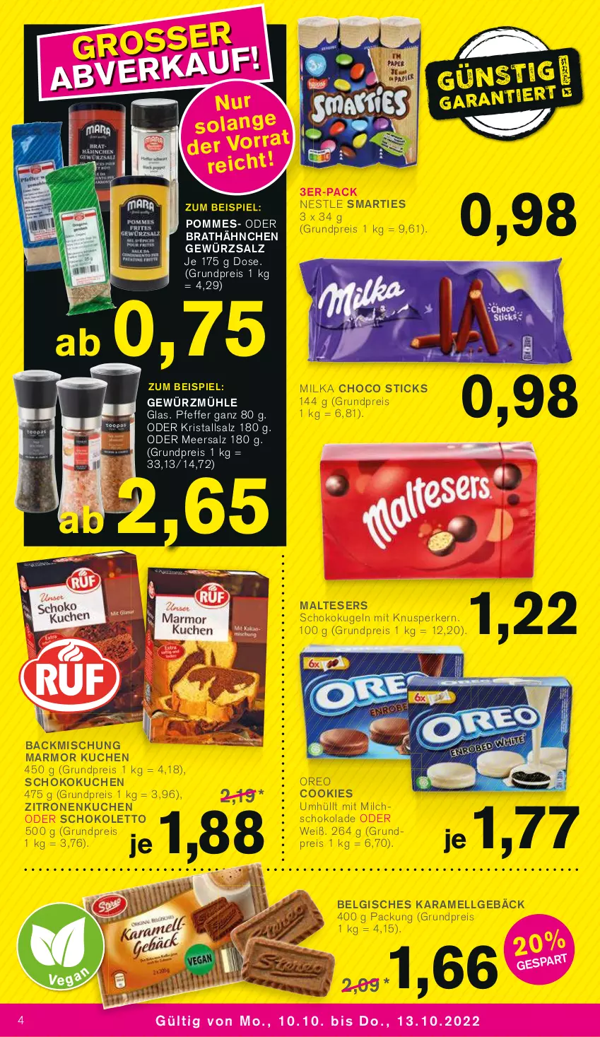 Aktueller Prospekt Kodi - Prospekte - von 08.10 bis 13.10.2022 - strona 4 - produkty: backmischung, cookie, cookies, eis, gewürz, Gewürzmühle, gewürzsalz, Kristallsalz, kuchen, Kugel, LG, malteser, meersalz, milch, oreo, pfeffer, pommes, reis, salz, schoko, schokolade, smarties, Ti, zitrone, zitronen