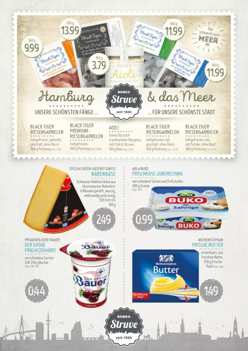 Aktueller Prospekt Edeka - Prospekte - von 16.03 bis 23.03.2024 - strona 2 - produkty: arla, auer, Bau, Bauer, Becher, Buko, butter, chili, dip, elle, frucht, fruchtjoghurt, garnelen, hartkäse, joghur, joghurt, Käse, lack, milch, rezept, riesengarnelen, Schal, Schale, Spezi, Streichzart, Ti, weihenstephan, zitrone