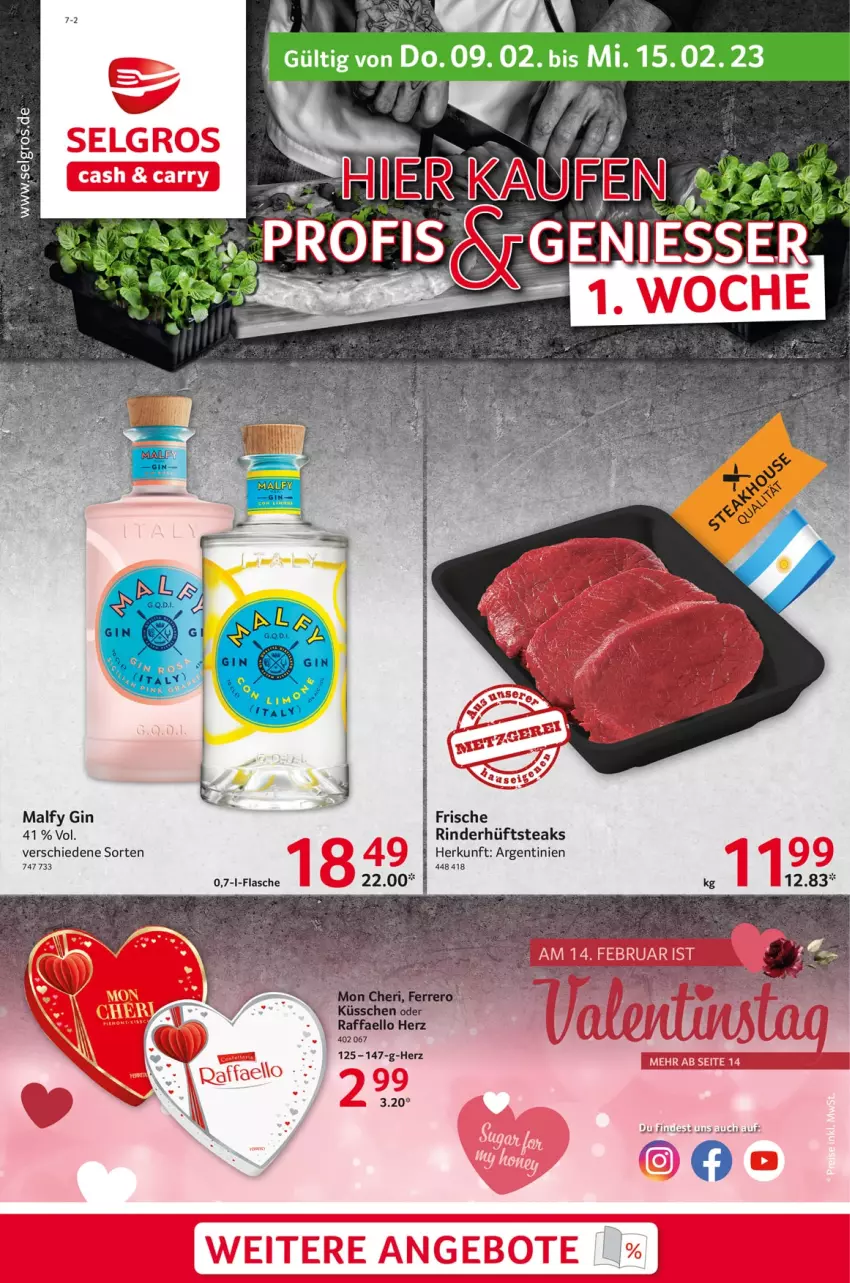 Aktueller Prospekt Selgros - Food - von 09.02 bis 15.02.2023 - strona 1 - produkty: flasche, gin, hüftsteak, hüftsteaks, LG, raffaello, rind, rinder, steak, steaks, Ti