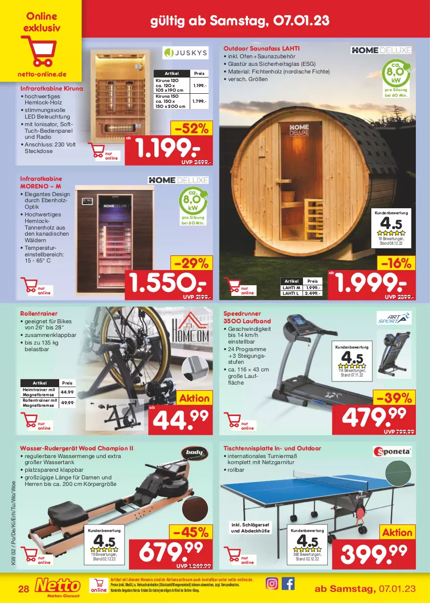 Aktueller Prospekt Netto Marken-Discount - Filial-Angebote - von 09.01 bis 14.01.2023 - strona 28 - produkty: beleuchtung, champion, eis, garnitur, Glastür, Holz, latte, Moreno, ndk, Ofen, Radio, reis, Ria, spee, steckdose, Ti, tisch, tuc, wasser, wassertank