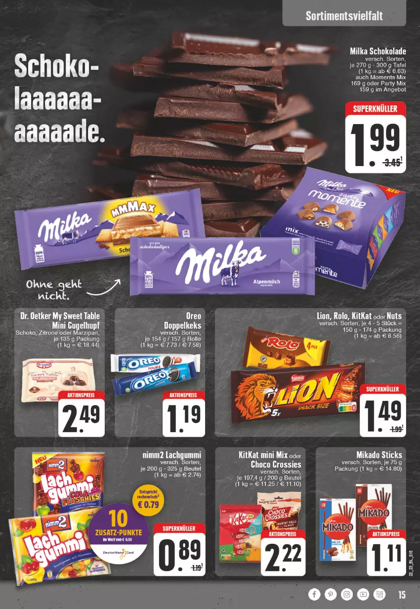 Aktueller Prospekt Edeka - Angebote der Woche - von 29.05 bis 03.06.2023 - strona 15 - produkty: angebot, beutel, choco crossies, crossies, kitkat, lachgummi, marzipan, mikado, milka, milka schokolade, my sweet table, nimm2, schoko, schokolade, Ti, zitrone