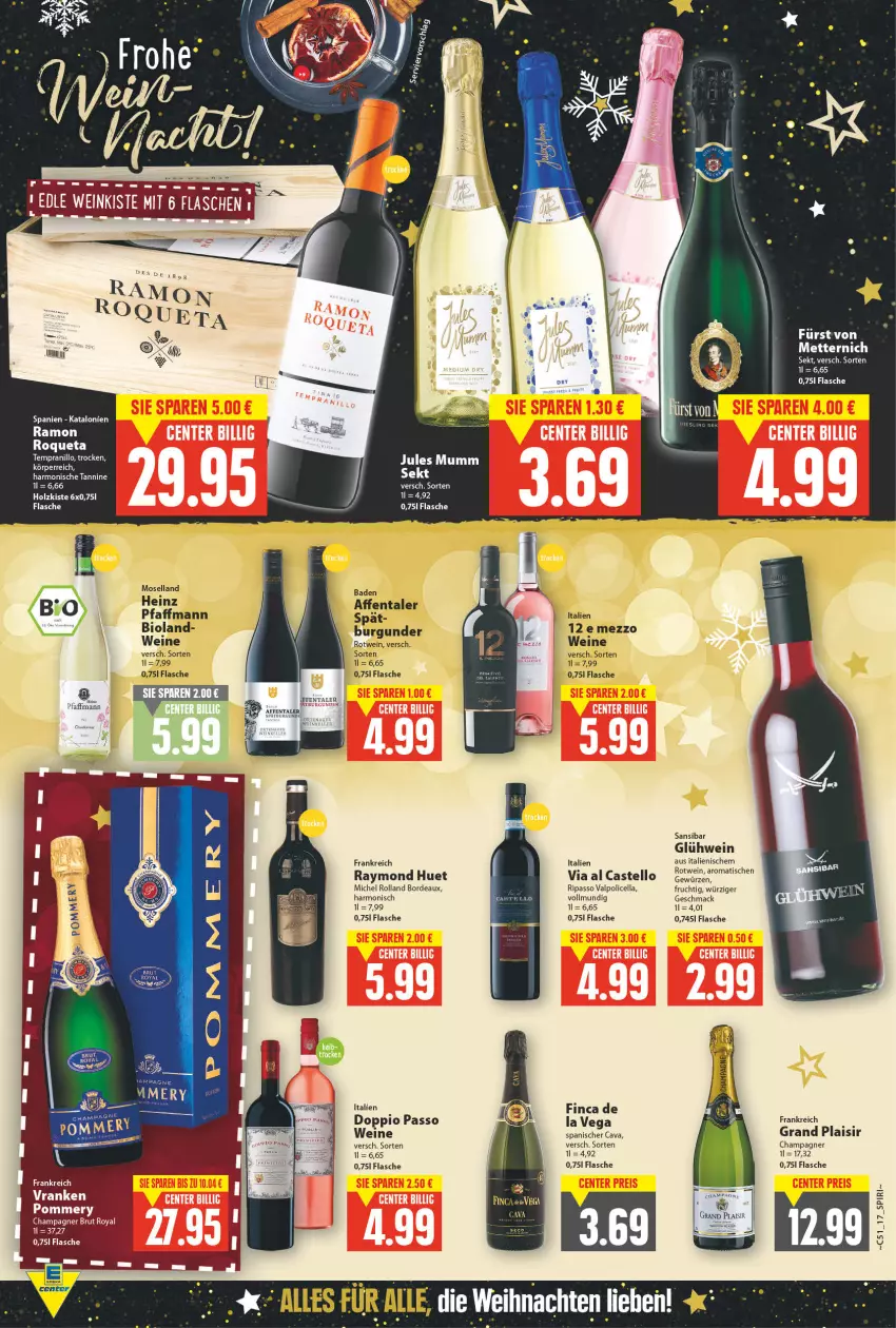 Aktueller Prospekt E Center - Angebote der Woche - von 20.12 bis 25.12.2021 - strona 14 - produkty: Bad, bio, bioland, burgunder, Cava, champagne, champagner, deka, doppio passo, elle, ente, flasche, frucht, gewürz, Glühwein, heinz, Holz, jules mumm, mac, moselland, mumm, passo, rotwein, sekt, tempranillo, Ti, tisch, Valpolicella, weihnachten, wein, weine, ZTE