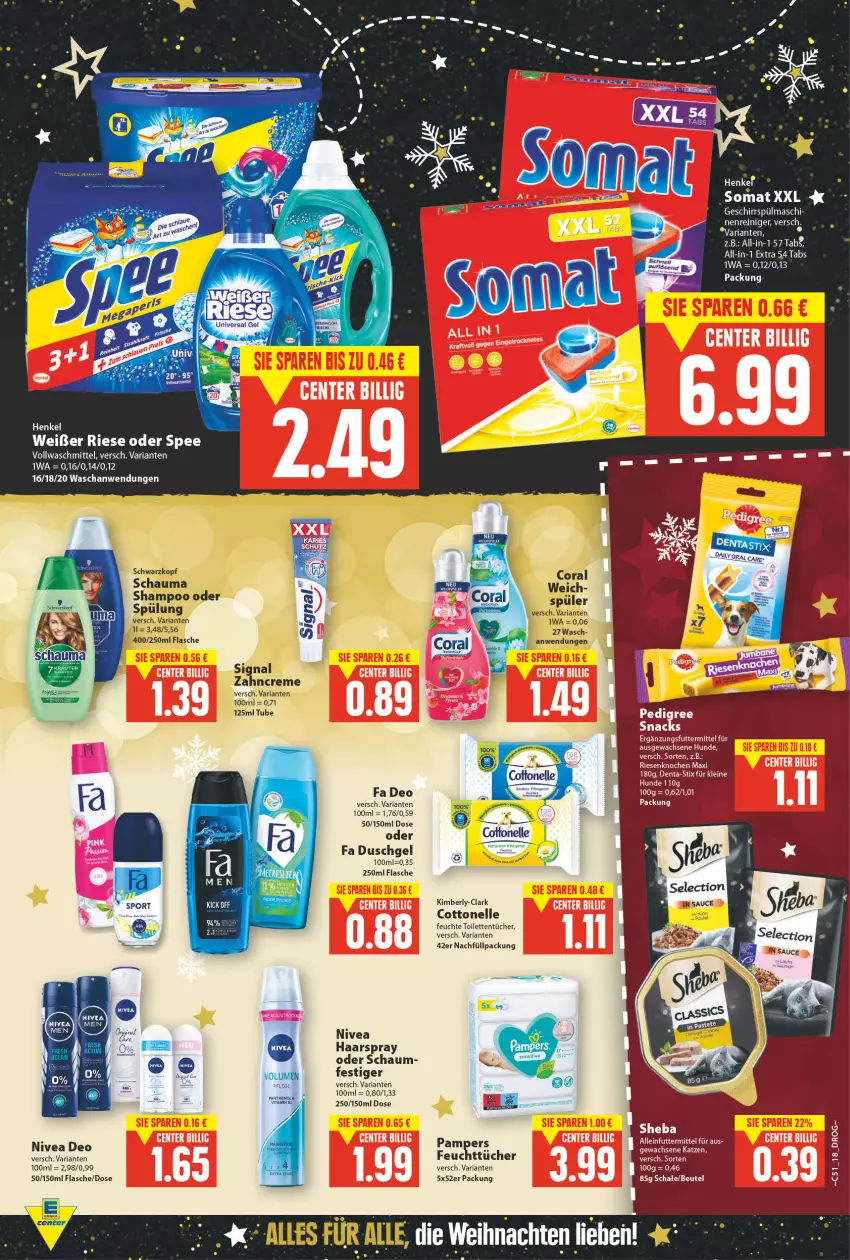 Aktueller Prospekt E Center - Angebote der Woche - von 20.12 bis 25.12.2021 - strona 17 - produkty: beutel, Coral, cottonelle, creme, deo, duschgel, elle, fa duschgel, flasche, geschirr, haarspray, nivea, pampers, reiniger, Ria, Schal, Schale, schauma, schwarzkop, schwarzkopf, Signal, somat, Stier, Ti, toilettentücher, tuc, Tucher, tücher, vollwaschmittel, waschmittel, zahncreme