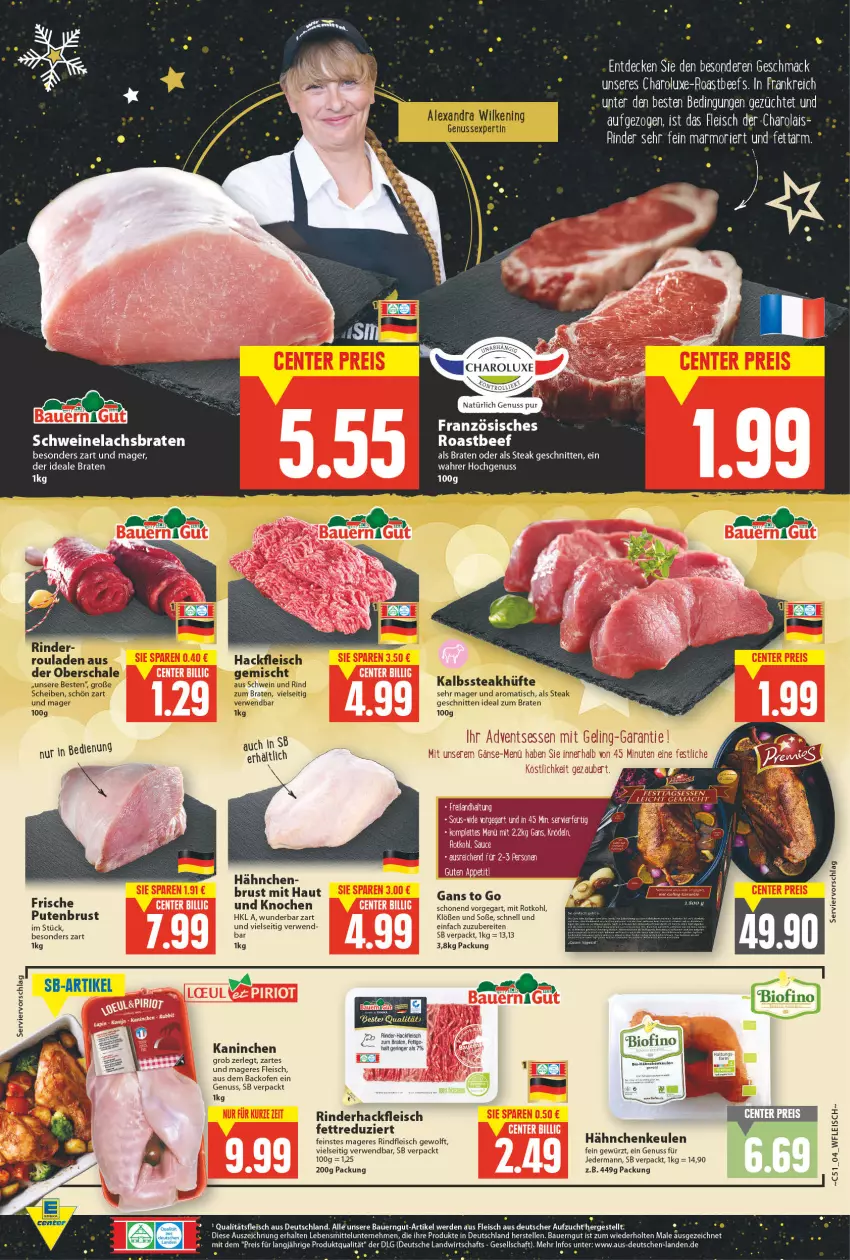 Aktueller Prospekt E Center - Angebote der Woche - von 20.12 bis 25.12.2021 - strona 4 - produkty: alexa, auer, Bau, Bauer, bauerngut, beef, braten, decke, eis, elle, erde, fleisch, gewürz, hackfleisch, hackfleisch gemischt, ideal zum braten, lachs, Lachsbraten, lebensmittel, LG, mac, nuss, pute, putenbrust, reis, rind, rinder, rinderhackfleisch, rindfleisch, ring, roastbeef, rotkohl, rouladen, rwe, Schal, Schale, schnitten, schwein, schwein und rind, schweine, Schweinelachs, Soße, steak, steakhüfte, Ti, tisch, wein, weine