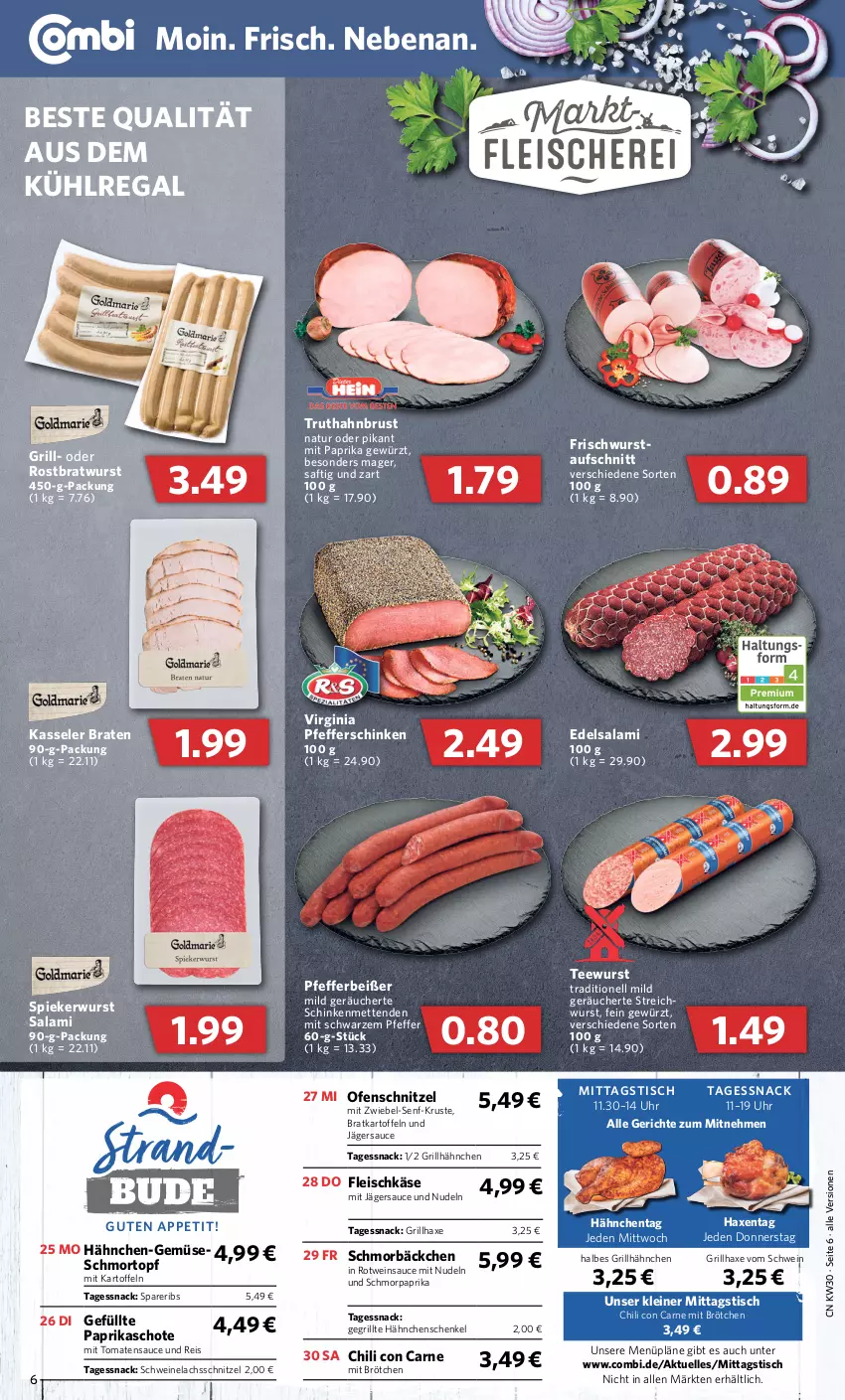 Aktueller Prospekt Combi - Prospekte - von 25.07 bis 30.07.2022 - strona 6 - produkty: aufschnitt, aus dem kühlregal, axe, braten, bratwurst, brötchen, chili, Edelsalami, eis, elle, fleisch, fleischkäse, Gegrillte Hähnchenschenkel, gewürz, gin, grill, grillhähnchen, grillhaxe, hähnchenschenkel, Haxe, henkel, kartoffel, kartoffeln, Käse, kasseler, kühlregal, lachs, leine, Mett, metten, Mettenden, mit paprika, natur, nudel, nudeln, Ofen, paprika, pfeffer, Pfefferbeißer, regal, reis, rostbratwurst, rotwein, saft, salami, sauce, schenkel, schinken, schnitzel, schwein, schweine, Schweinelachs, senf, snack, spareribs, tee, teewurst, Ti, tisch, tomate, tomaten, tomatensauce, topf, truthahn, uhr, wein, weine, wurst, zwiebel