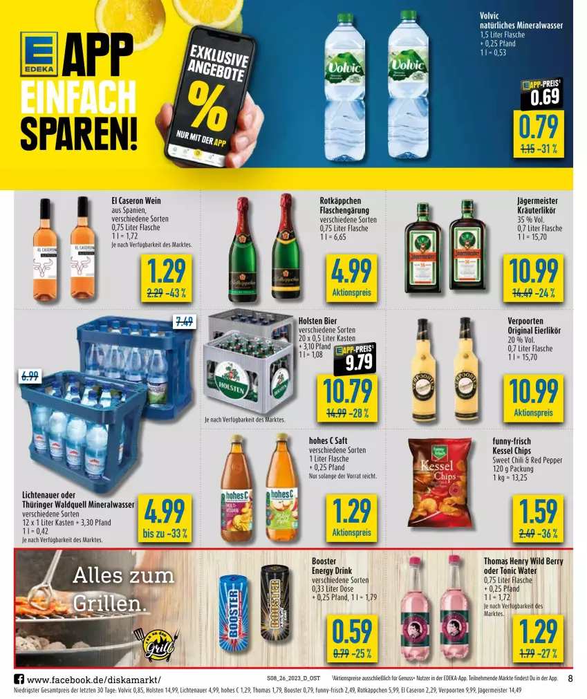 Aktueller Prospekt Diska - Prospekte - von 26.06 bis 01.07.2023 - strona 8 - produkty: aktionspreis, Alwa, auer, bier, chili, chips, deka, drink, eier, eierlikör, eis, energy drink, flasche, funny-frisch, Germ, gin, holsten, jägermeister, kräuter, kräuterlikör, lichtenauer, likör, Meister, mineralwasser, natürliches mineralwasser, nuss, reis, ring, rotkäppchen, saft, thomas henry, Ti, tonic, tonic water, verpoorten, volvic, volvic natürliches, wasser, wein, Wild, wild berry, ZTE