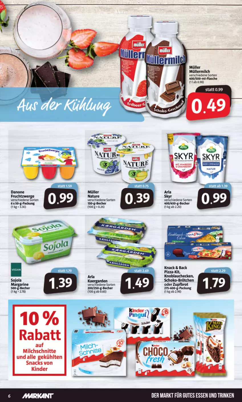 Aktueller Prospekt Markant - Prospekte - von 28.02 bis 05.03.2022 - strona 6 - produkty: arla, Becher, brot, brötchen, danone, flasche, frucht, fruchtzwerge, gutes essen, Kinder, knoblauch, margarine, milch, Milchschnitte, Müller, müllermilch, natur, pizza, schoko, Skyr, snack, snacks