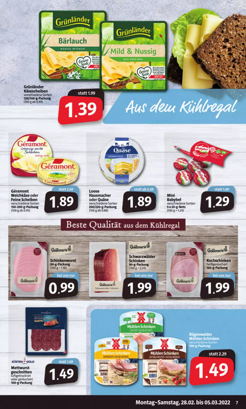 Aktueller Prospekt Markant - Prospekte - von 28.02 bis 05.03.2022 - strona 7 - produkty: babybel, grünländer, Hausmacher, Käse, käsescheiben, kochschinken, Loose, mac, Mett, mettwurst, quäse, schinken, schnitten, weichkäse, wurst