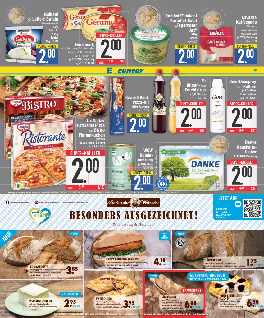 Aktueller Prospekt E Center - Angebote der Woche - von 26.06 bis 01.07.2023 - strona 13 - produkty: angebot, angebote, auer, baguette, Becher, beutel, bio, Blüte, brot, butter, ciabatta, classico, deo, deospray, di bufala, dove, Dr. Oetker, eier, eis, Engel, ente, espresso, feinkost, flammkuchen, flasche, frucht, galbani, geback, géramont, gurke, Hähnchenschnitzel, haushaltstücher, hundenahrung, kaffee, kaffeepads, kartoffel, Käse, korn, kuchen, lamm, latte, lavazza, mac, malz, mehl, mozzarella, nuss, oder espresso, pflaume, pflaumen, pizza, Plunder, quark, reis, rel, remoulade, ristorante, ristorante pizza, roll-on, saft, sahne, salat, schnitzel, Semmel, sirup, snack, stube, super-knüller, Tegernseer, Ti, tisch, tomate, tücher, Yo, ZTE