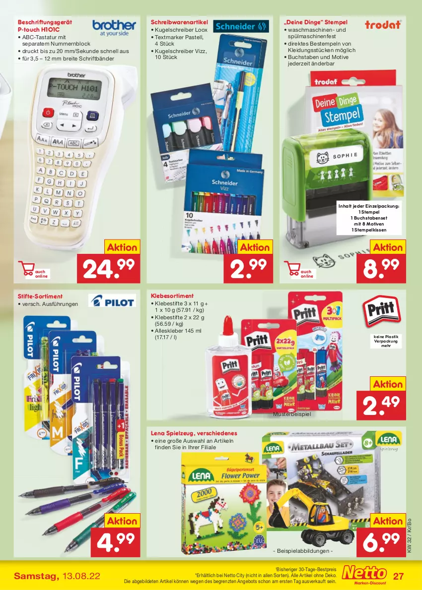 Aktueller Prospekt Netto Marken-Discount - Filial-Angebote - von 08.08 bis 13.08.2022 - strona 27 - produkty: angebot, asti, beispielabbildung, bestpreis, Brei, buch, eis, kissen, kleber, kleid, Kleidung, Kugel, kugelschreiber, reis, schreibwaren, spielzeug, spülmaschinen, stifte, Tastatur, textmarker, Ti, waschmaschine, waschmaschinen, ZTE