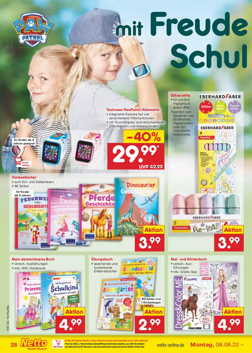 Aktueller Prospekt Netto Marken-Discount - Filial-Angebote - von 08.08 bis 13.08.2022 - strona 28 - produkty: buch, eis, elle, kamera, Kinder, ndk, reis, Stickerbuch, stifte, technaxx, Ti, versandkostenfrei