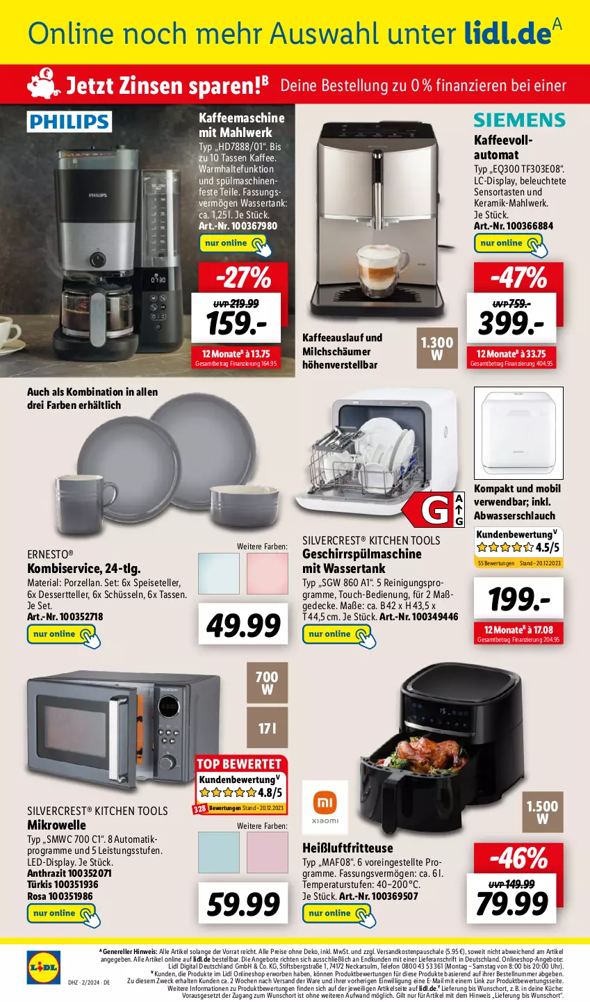 Aktueller Prospekt Lidl - Aktionsprospekt - von 08.01 bis 13.01.2024 - strona 44 - produkty: angebot, angebote, auto, decke, dessert, Dessertteller, eis, elle, ernesto, fritteuse, geschirr, Heißluftfritteuse, kaffee, kaffeemaschine, kaffeevollautomat, Kombiservice, küche, Leuchte, LG, mikrowelle, milch, ndk, Reinigung, reis, rel, Ria, rwe, Schal, Schale, schlauch, schüssel, silvercrest, Speiseteller, spülmaschinen, tasse, telefon, teller, Ti, uhr, wasser, Wasserschlauch, wassertank, weck