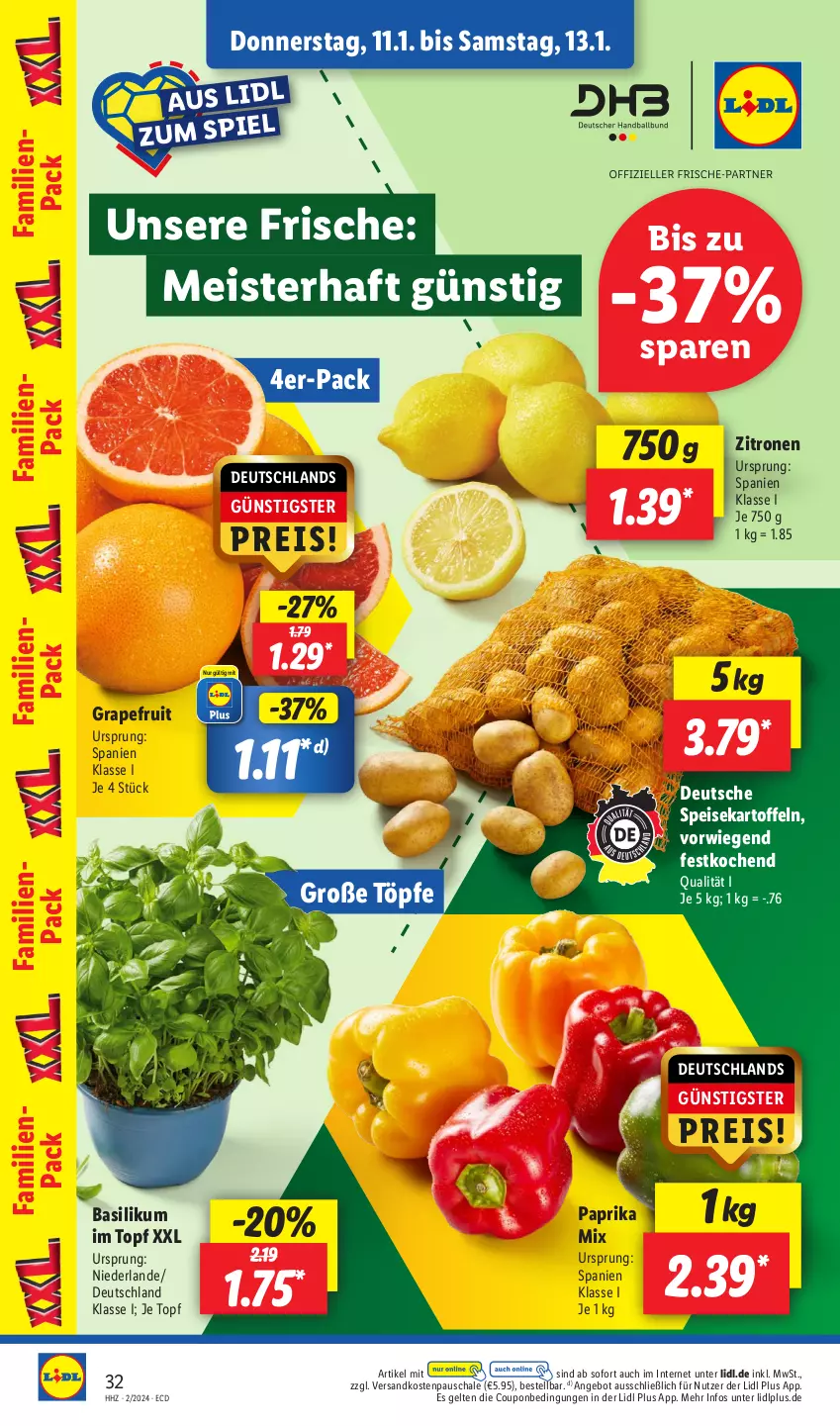 Aktueller Prospekt Lidl - Aktionsprospekt - von 08.01 bis 13.01.2024 - strona 46 - produkty: angebot, basilikum, coupon, eis, grapefruit, kartoffel, kartoffeln, Meister, ndk, paprika, paprika mix, reis, Schal, Schale, speisekartoffeln, Ti, topf, zitrone, zitronen