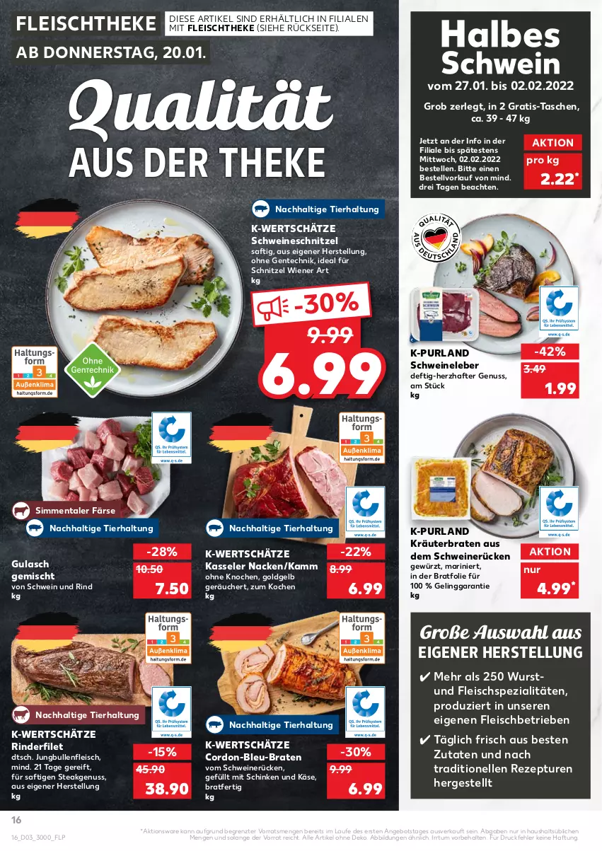 Aktueller Prospekt Kaufland - von 20.01 bis 26.01.2022 - strona 16 - produkty: angebot, braten, eis, elle, ente, filet, fleisch, gewürz, gulasch, jungbullen, Käse, kasseler, kräuter, nuss, purland, rezept, rind, rinder, rinderfilet, saft, schinken, schnitzel, schwein, schwein und rind, schweine, Schweineleber, schweinerücken, schweineschnitzel, sim, Spezi, steak, Tasche, taschen, Ti, wein, weine, wiener, wurst, ZTE