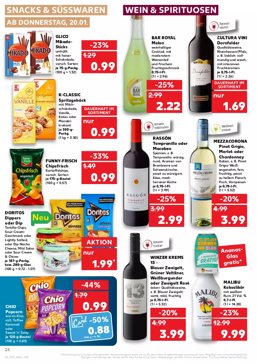 Aktueller Prospekt Kaufland - von 20.01 bis 26.01.2022 - strona 24 - produkty: ananas, angebot, auer, beere, beutel, blauer zweigelt, brombeere, burgunder, chardonnay, chips, chipsfrisch, cocktail, corona, dip, Doritos, dornfelder, eis, elle, fisch, fleisch, frucht, funny-frisch, grüner veltliner, karamell, kartoffel, kartoffelchips, Käse, kirsch, kirsche, kokos, küche, likör, mac, Malibu, mandel, merl, merlot, mezzacorona, mikado, milch, Mode, nacho, nacho cheese, Pinot, pinot grigio, popcorn, qualitätswein, qualitätsweine, rotwein, rum, Salsa, schoko, schokolade, snack, snacks, sour cream, spirituosen, Spritzgebäck, süsswaren, tempranillo, Ti, tortilla, vanille, vorspeise, wein, weine, Weißburgunder, Weißwein, ZTE, Zweigelt