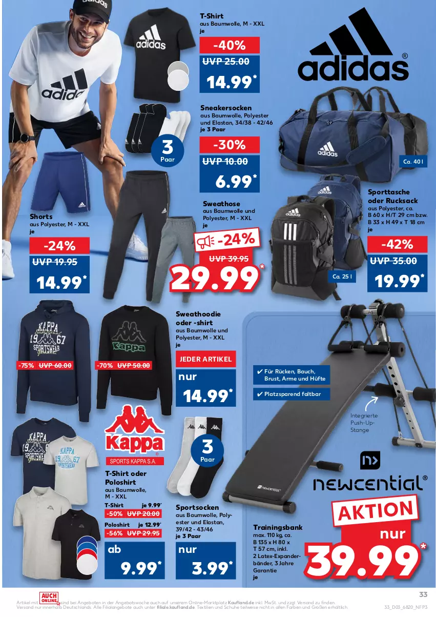 Aktueller Prospekt Kaufland - von 20.01 bis 26.01.2022 - strona 33 - produkty: angebot, angebote, Bank, Bau, baumwolle, eis, hose, poloshirt, Push-up, rucksack, sac, schuhe, shirt, shorts, sneaker, sneakersocken, socken, Sport, sportsocken, sporttasche, Sweathose, T-Shirt, Tasche, Ti, wolle