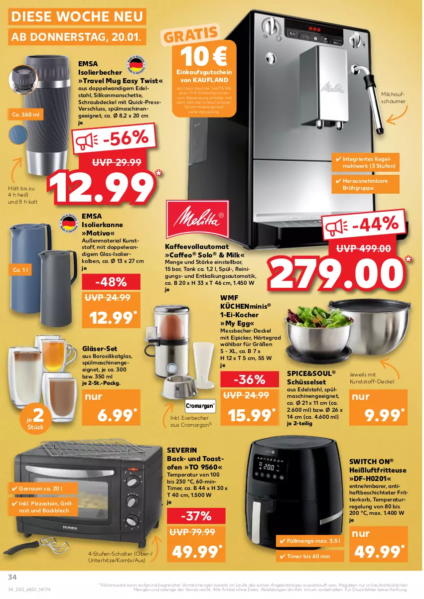 Aktueller Prospekt Kaufland - von 20.01 bis 26.01.2022 - strona 34 - produkty: angebot, auto, Becher, caffe, decke, Deckel, edelstahl, eier, Eierbecher, emsa, fritteuse, Frittierkorb, Gläser, grill, grillrost, gutschein, Heißluftfritteuse, isolierbecher, isolierkanne, kaffee, kaffeevollautomat, Kocher, korb, küche, Küchen, Messbecher, milch, milchaufschäumer, mint, Ofen, pizza, Reinigung, Ria, Schal, schüssel, severin, spülmaschinen, Ti, timer, toast, travel mug, WMF, ZTE