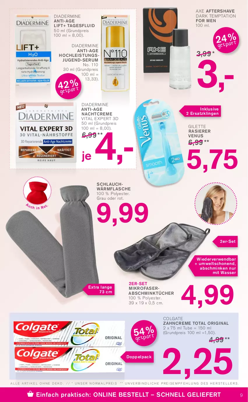 Aktueller Prospekt Kodi - Prospekte - von 01.01 bis 06.01.2022 - strona 9 - produkty: colgate, creme, Diadermine, eis, elle, flasche, gin, LG, mikrofaser, nachtcreme, rasierer, reis, rum, rwe, schlauch, Schminken, Serum, teller, Ti, tisch, tücher, venus, vita, wasser, zahncreme