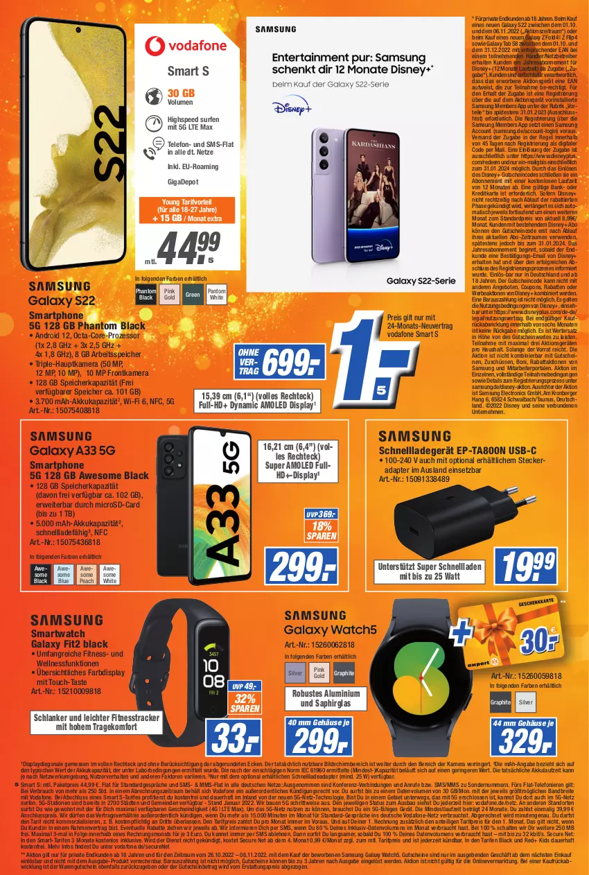 Aktueller Prospekt Expert Technomarkt - Prospekte - von 19.10 bis 25.10.2022 - strona 12 - produkty: ACC, adapter, akku, angebot, angebote, auer, auto, Bank, Bau, Berger, Brei, coupon, coupons, disney, eis, elle, erde, fitnesstracker, frontkamera, gin, gutschein, gutscheine, hauptkamera, kamera, lack, ladegerät, Laufen, LG, microsd, ndk, Rauch, reis, resa, ring, rwe, Samsung, samsung galaxy, samsung galaxy watch, Schal, schnellladegerät, smartphone, smartwatch, spee, Surf, telefon, Ti, tisch, usb, vodafone, WICK, Yo