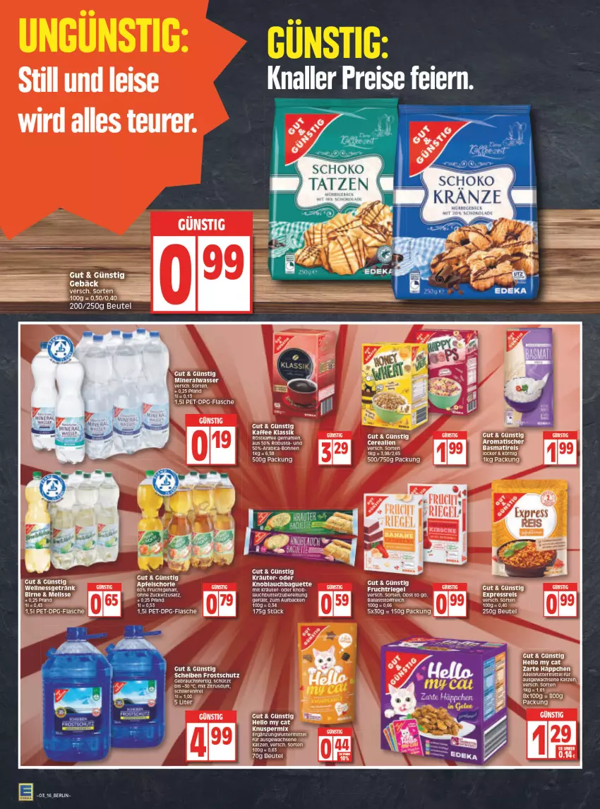 Aktueller Prospekt Edeka - Angebote der Woche - von 17.01 bis 22.01.2022 - strona 16 - produkty: alleinfuttermittel, Alwa, apfel, Apfelschorle, baguette, ball, basmati, beutel, bohne, bohnen, butter, eis, flasche, frucht, getränk, kaffee, knoblauch, Knoblauchbaguette, kräuter, mineralwasser, obst, rel, riegel, röstkaffee, schoko, schorle, Ti, tisch, wasser, zucker