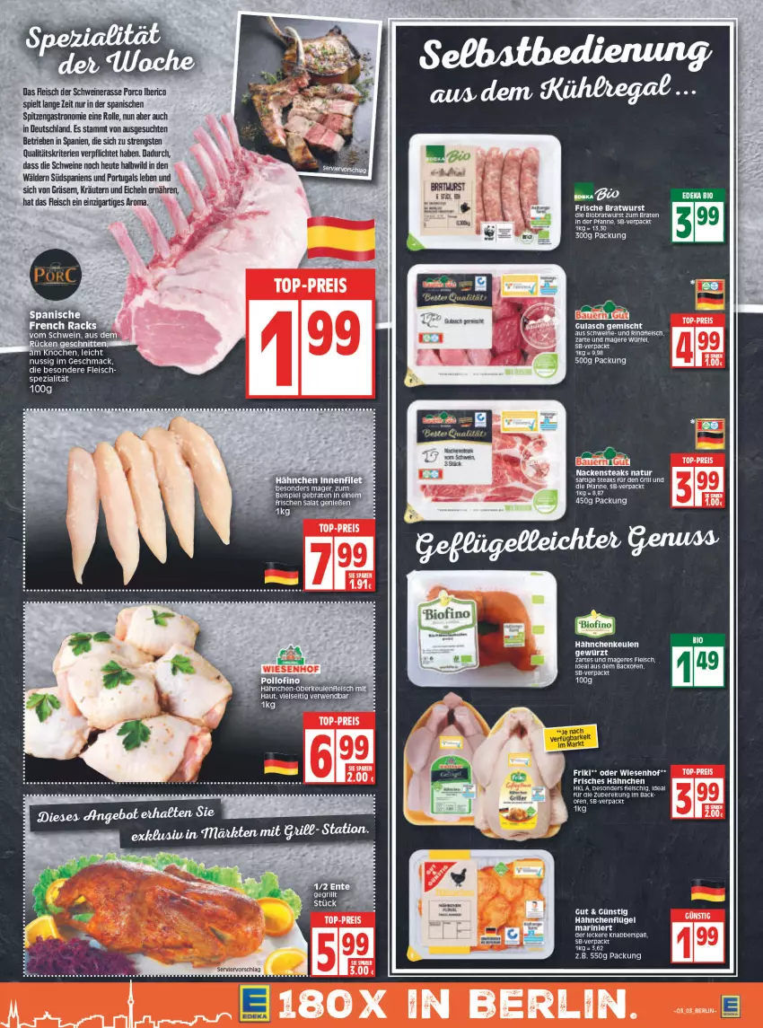 Aktueller Prospekt Edeka - Angebote der Woche - von 17.01 bis 22.01.2022 - strona 3 - produkty: angebot, backofen, bio, biofino, braten, bratwurst, deka, eier, eis, elle, ente, fleisch, grill, gulasch, hähnchenflügel, Heu, kräuter, kräutern, mac, Nackensteak, nackensteaks, natur, nuss, Ofen, pfanne, rind, rindfleisch, salat, schwein, schweine, Spezi, steak, steaks, Ti, wein, weine, wiesenhof, Wild, wurst