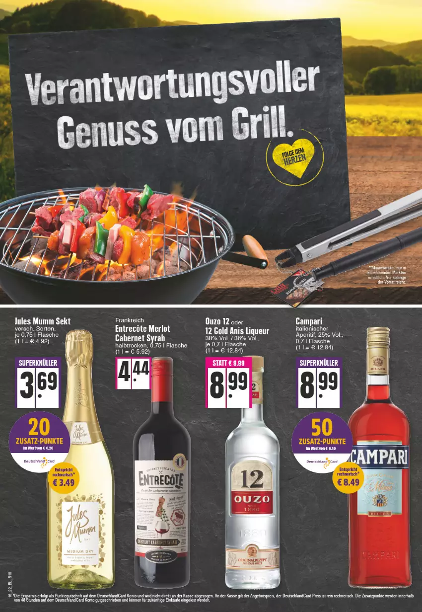 Aktueller Prospekt Edeka - Angebote der Woche - von 18.04 bis 23.04.2022 - strona 10 - produkty: angebot, angebotspreis, aperitif, cabernet, campari, deutschlandcard, eis, erde, flasche, jules mumm, mumm, reis, sekt, Ti