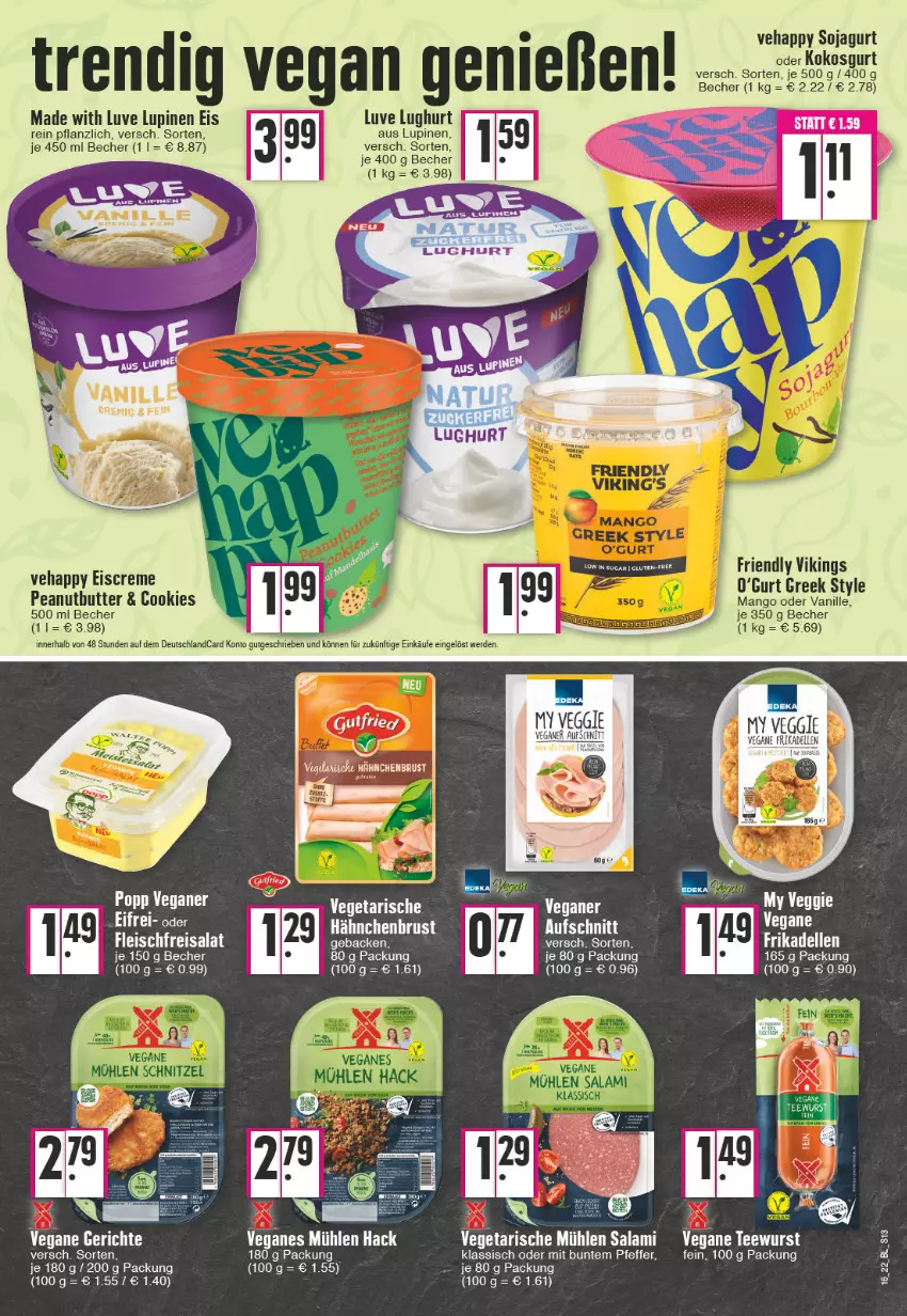 Aktueller Prospekt Edeka - Angebote der Woche - von 18.04 bis 23.04.2022 - strona 13 - produkty: Becher, butter, cookie, cookies, creme, deutschlandcard, eis, eiscreme, erde, fleisch, geback, hähnchenbrust, mango, pfeffer, reis, salat, soja, tee, teewurst, Ti, vanille, Vegeta, veggie, wurst