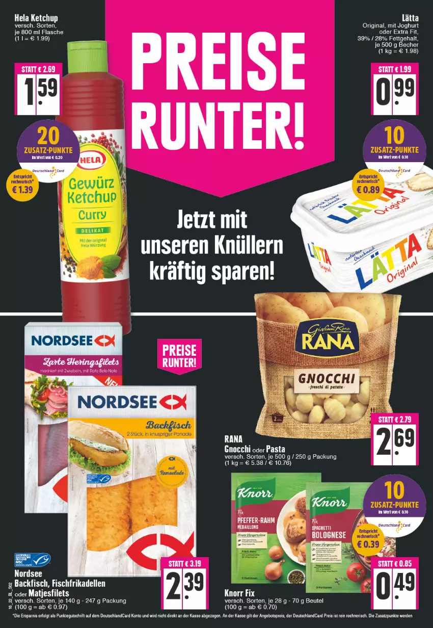 Aktueller Prospekt Edeka - Angebote der Woche - von 18.04 bis 23.04.2022 - strona 2 - produkty: angebot, angebotspreis, Becher, beutel, deutschlandcard, eis, erde, flasche, gin, gnocchi, Hela, joghur, joghurt, ketchup, knorr, knorr fix, lätta, LG, medaillons, mit zwiebeln, pasta, reis, spaghetti, Ti, zwiebel, zwiebeln