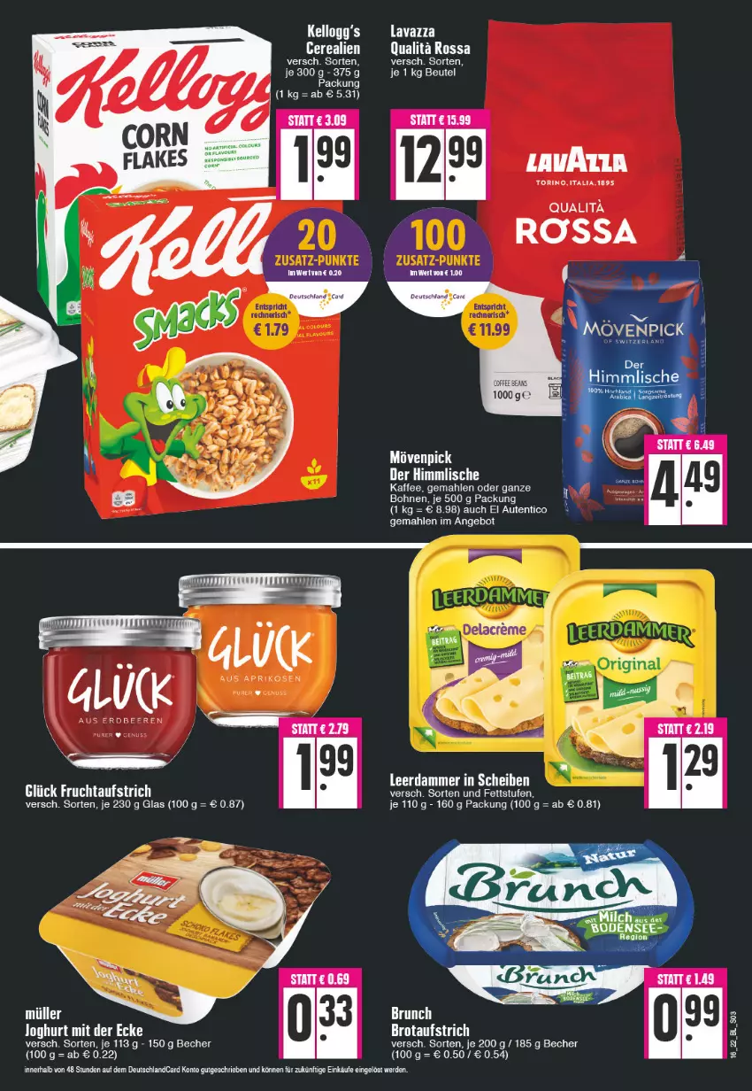 Aktueller Prospekt Edeka - Angebote der Woche - von 18.04 bis 23.04.2022 - strona 3 - produkty: angebot, aufstrich, Becher, bohne, bohnen, cerealien, frucht, fruchtaufstrich, joghur, joghurt, joghurt mit der ecke, kaffee, lavazza, leerdammer, mövenpick, tee, Ti