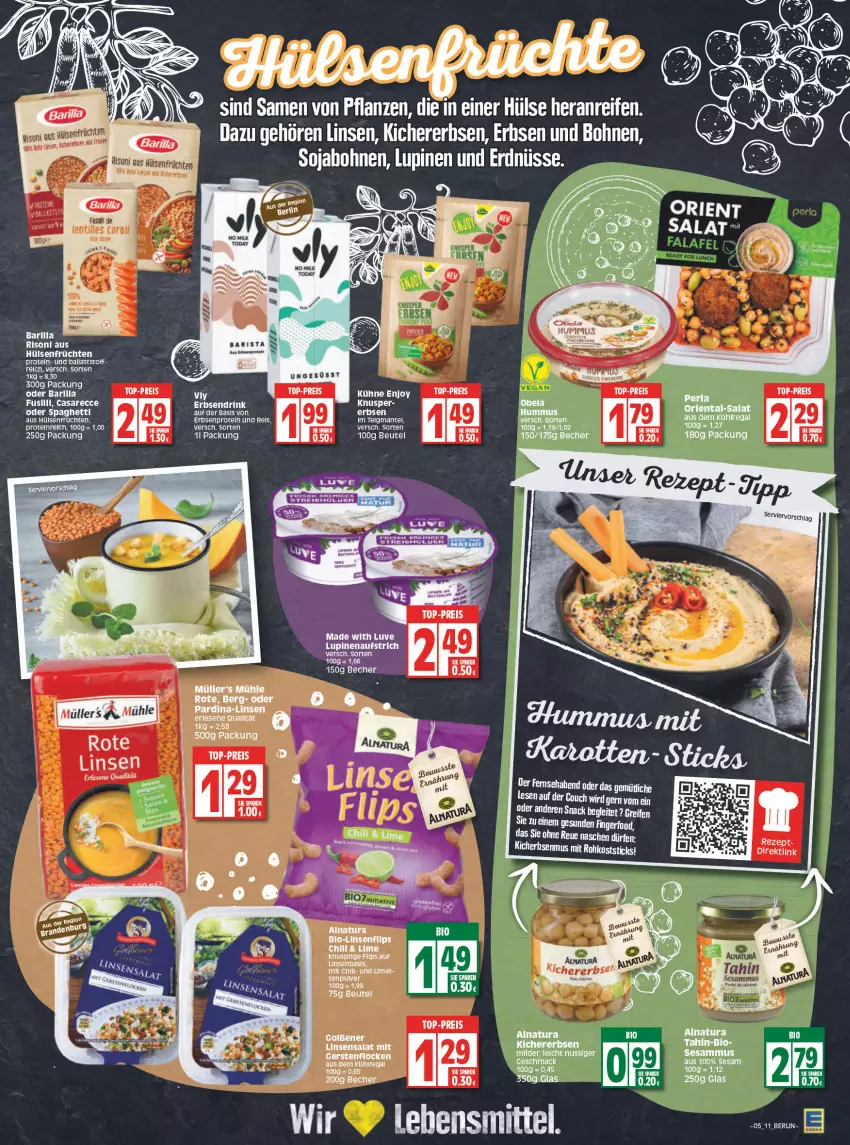 Aktueller Prospekt Edeka - Angebote der Woche - von 31.01 bis 05.02.2022 - strona 11 - produkty: aufstrich, aus dem kühlregal, ball, Becher, beutel, bio, bohne, bohnen, drink, eis, erbsen, erdnüsse, kühlregal, Kühne, lebensmittel, LG, linsen, mac, Mantel, natur, natura, nuss, perla, pflanze, pflanzen, regal, reifen, reis, rel, salat, sesam, snack, soja, spaghetti, Ti, top-preis