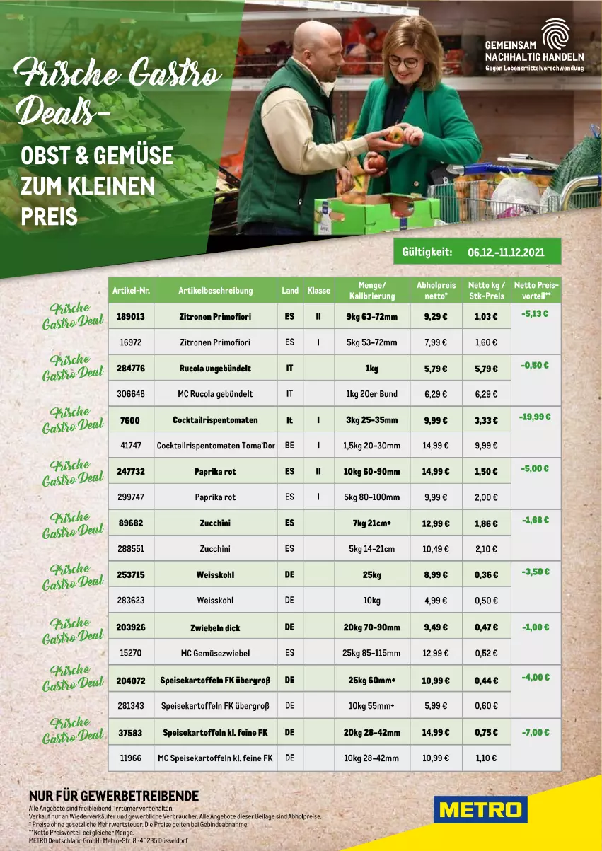 Aktueller Prospekt Metro - Gastro-Deals - von 06.12 bis 11.12.2021 - strona 1