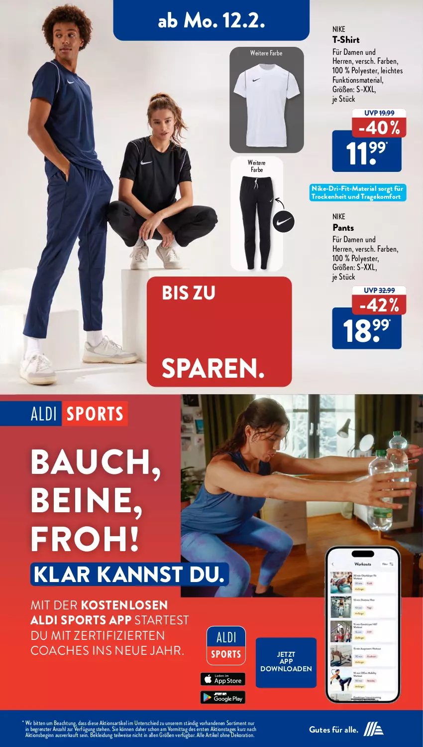 Aktueller Prospekt AldiSud - NÄCHSTE WOCHE - von 12.02 bis 17.02.2024 - strona 14 - produkty: aldi, alle artikel ohne dekoration, Bau, dekoration, eis, gin, kleid, Kleidung, Nike, Pants, Ria, shirt, Sport, T-Shirt, Ti, ZTE