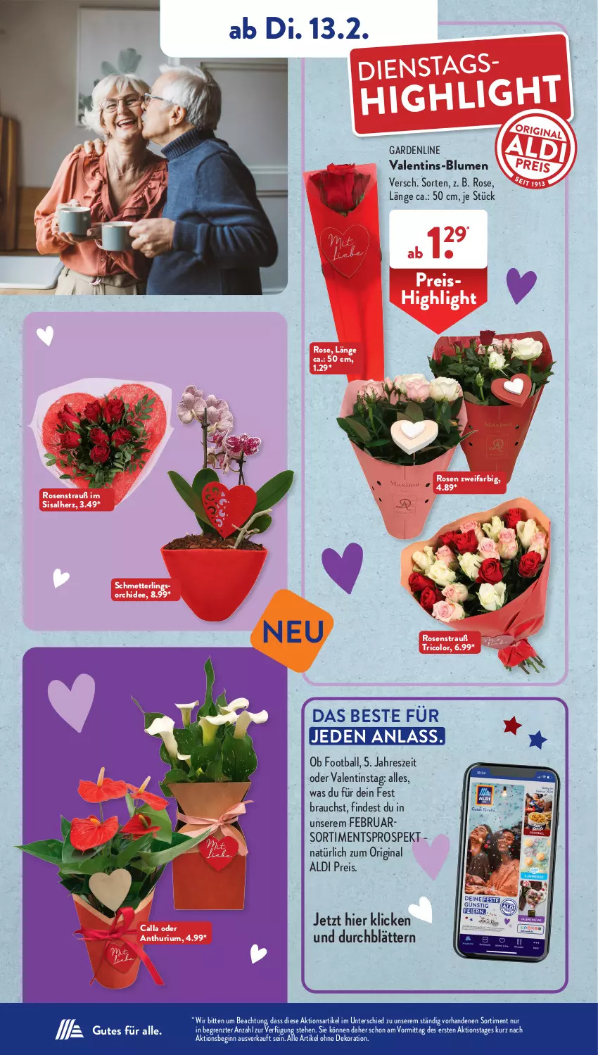 Aktueller Prospekt AldiSud - NÄCHSTE WOCHE - von 12.02 bis 17.02.2024 - strona 19 - produkty: aldi, alle artikel ohne dekoration, ball, blume, blumen, dekoration, eis, gin, Mett, orchidee, Rauch, reis, rosen, Rosenstrauß, Schmetterling, schmetterlingsorchidee, Ti, ZTE