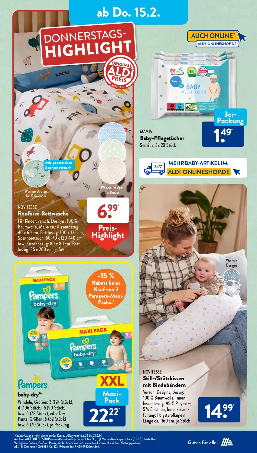 Aktueller Prospekt AldiSud - NÄCHSTE WOCHE - von 12.02 bis 17.02.2024 - strona 22 - produkty: aldi, baby-dry, Bau, baumwolle, bett, Betttuch, bettwäsche, eis, Kinder, kissen, Kissenbezug, Kugel, LG, mam, ndk, pampers, Pants, reis, renforcé-bettwäsche, Schal, Schale, senf, spannbetttuch, Ti, tuc, tücher, windeln, wolle