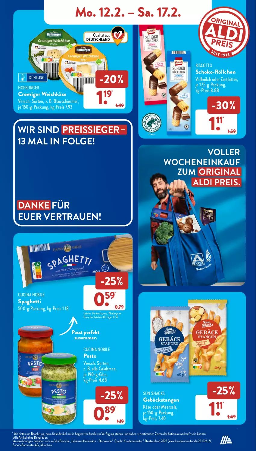 Aktueller Prospekt AldiSud - NÄCHSTE WOCHE - von 12.02 bis 17.02.2024 - strona 9 - produkty: aldi, alle artikel ohne dekoration, biscotto, burger, cin, dekoration, discount, eis, elle, gin, Käse, lebensmittel, LG, meersalz, milch, monitor, pesto, reis, reiss, salz, schoko, snack, snacks, spaghetti, Sun Snacks, Ti, vollmilch, weichkäse, ZTE