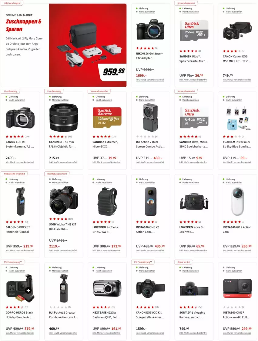 Aktueller Prospekt Media Markt - Prospekte - von 24.03 bis 05.04.2022 - strona 12 - produkty: actioncam, adapter, canon, Dashcam, DJI, Drohne, eis, gin, GoPro, hero, kamera, lack, Mavic, ndk, nikon, reifen, reis, sandisk, sony, speicherkarte, spiegel, systemkamera, Ti, versandkostenfrei